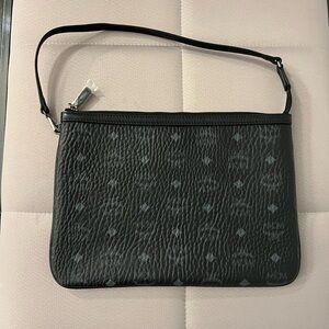 NEW MCM Visetos Black Pouch with strap.  Plastic still on the zipper hardware.